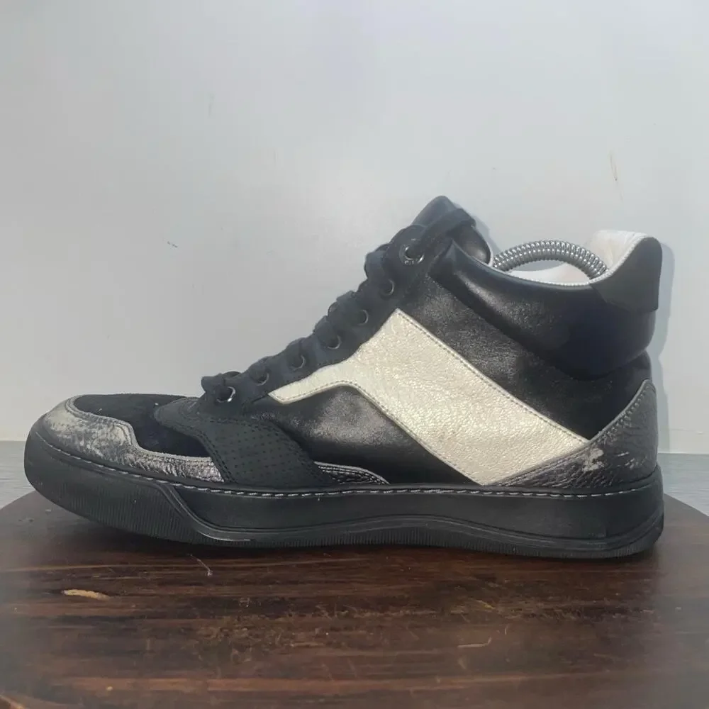 LANVIN Lace-Up Mid Top Black Leather Mix Materia Sneakers Men's Size 7 Shoes